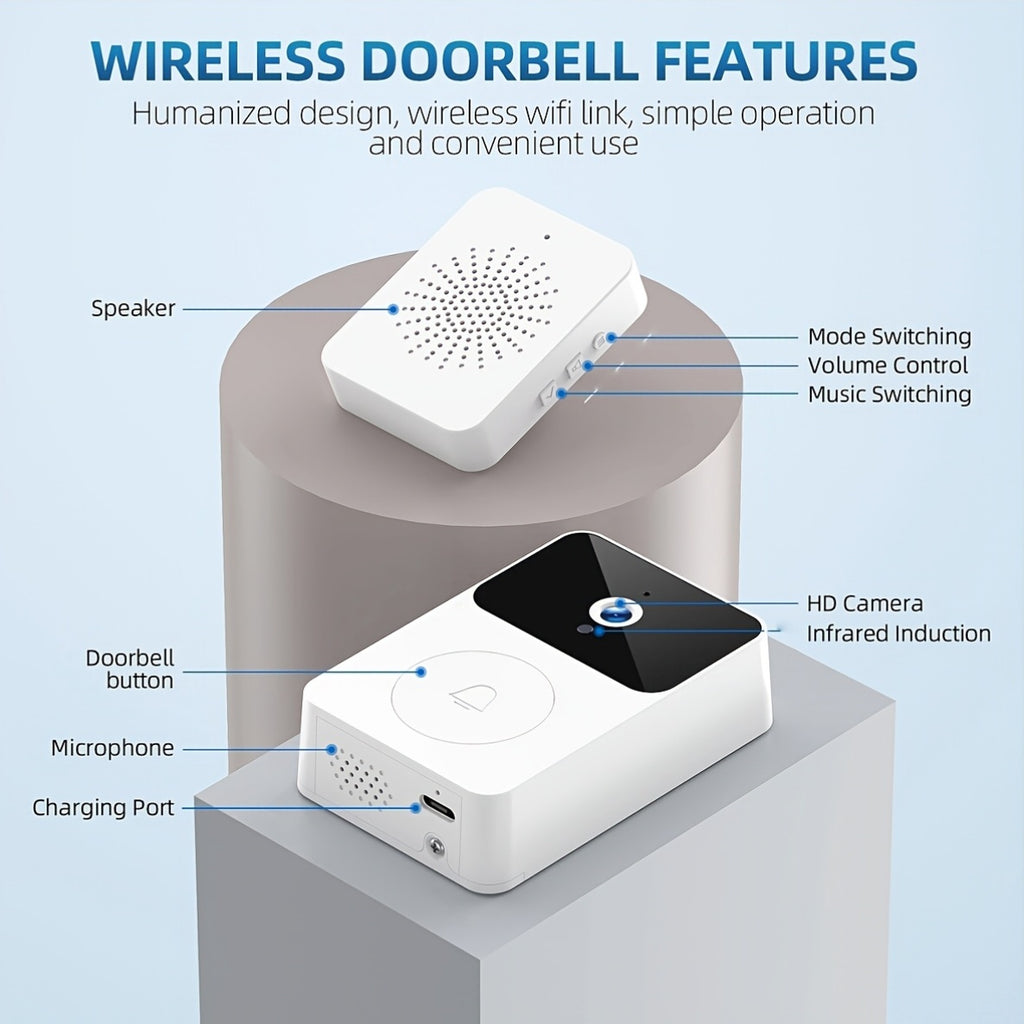 [Wireless HD Video Doorbell Camera] Tuya Doorbell Camera Wireless HD Video Doorbell, Night Vision & Voice Change Smart Home Security System Monitor, Doorbell Camera Wifi Intelligent Visual Doorbell Home Intercom WiFi Recharge