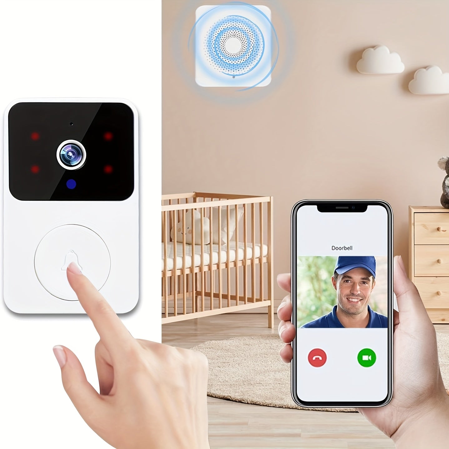 [Wireless HD Video Doorbell Camera] Tuya Doorbell Camera Wireless HD Video Doorbell, Night Vision & Voice Change Smart Home Security System Monitor, Doorbell Camera Wifi Intelligent Visual Doorbell Home Intercom WiFi Recharge