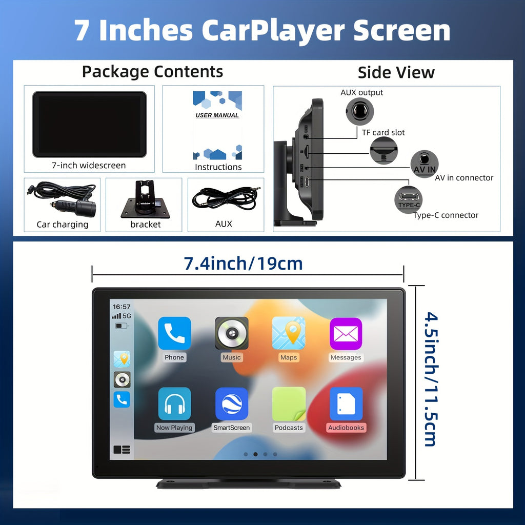 Universal Portable Carplay For Car Screen, Wireless Carplay Screen Wireless Car Stereo With Carplay Android Auto, Car Touchscreen With Mirror Link/ Backup Camera/ Siri/ Wireless/ Navigation/ AUX For All Vehicles