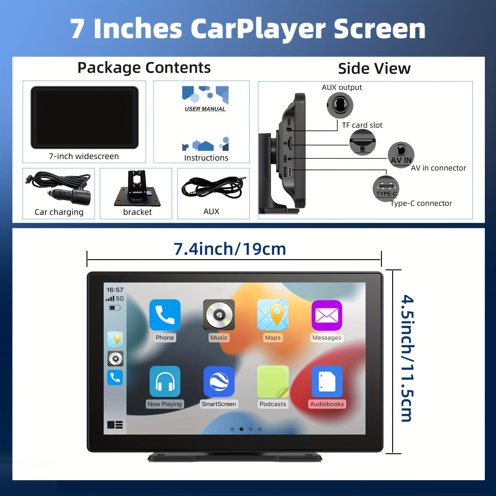 Universal Portable Carplay For Car Screen, Wireless Carplay Screen Wireless Car Stereo With Carplay Android Auto, Car Touchscreen With Mirror Link/ Backup Camera/ Siri/ Wireless/ Navigation/ AUX For All Vehicles