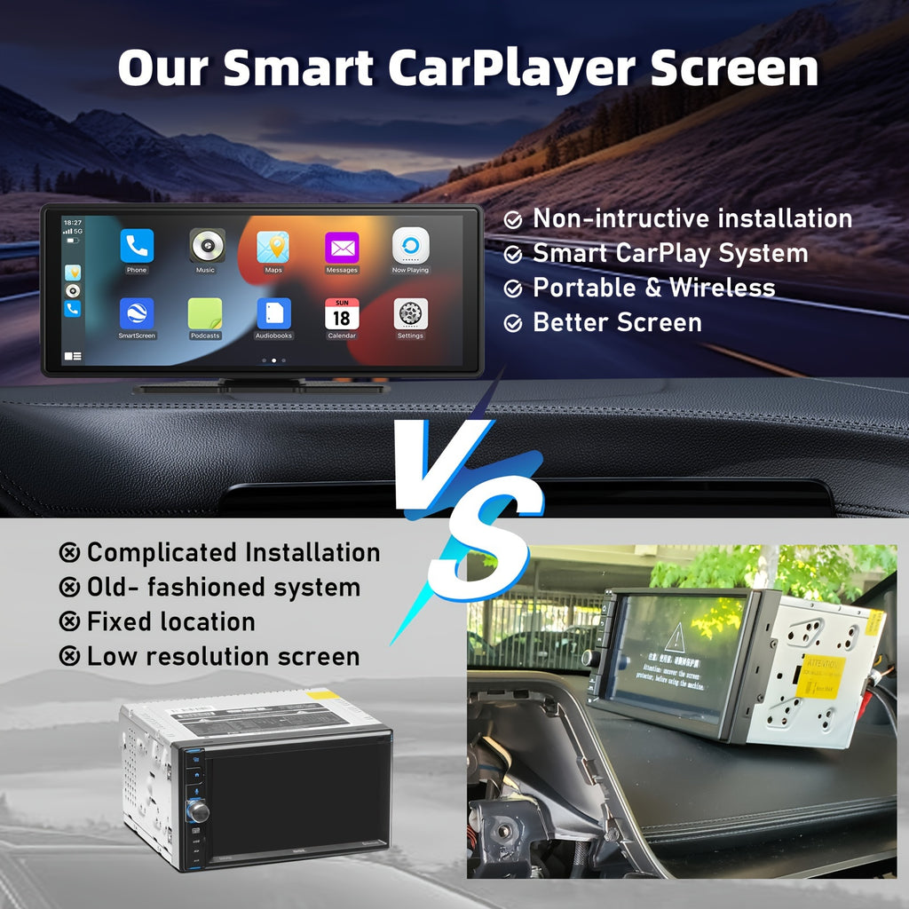Universal Portable Carplay For Car Screen, Wireless Carplay Screen Wireless Car Stereo With Carplay Android Auto, Car Touchscreen With Mirror Link/ Backup Camera/ Siri/ Wireless/ Navigation/ AUX For All Vehicles