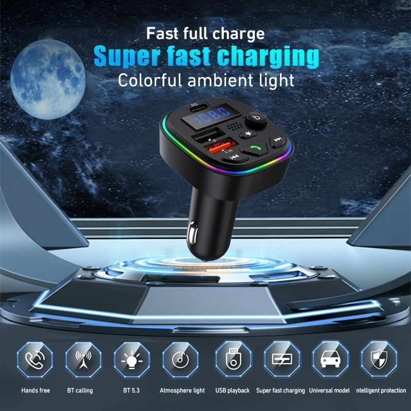 FM Transmitter Car Charger with PD 30W, Type C & Dual USB Fast Charging Ports, Wireless MP3 Player, Hands-Free Calling, AUX, High Fidelity Lossless Audio - For Car Drivers - Suitable for All Vehicles - Perfect Gift for Driver