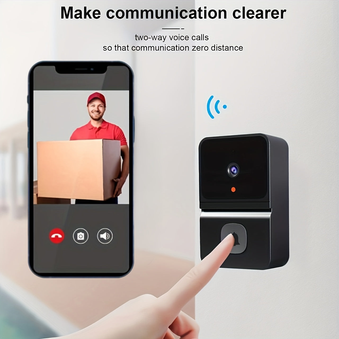 1pc (Build-in Battery) Smart WIFI Doorbell, Security Wireless Intelligent Visual Video Intercom Doorbell, 2-Way Audio, Night Vision, USB Rechargeable Low Power Consumption, Support 2.4G Wifi