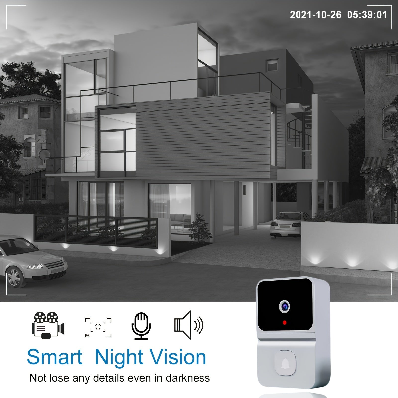 1pc (Build-in Battery) Smart WIFI Doorbell, Security Wireless Intelligent Visual Video Intercom Doorbell, 2-Way Audio, Night Vision, USB Rechargeable Low Power Consumption, Support 2.4G Wifi