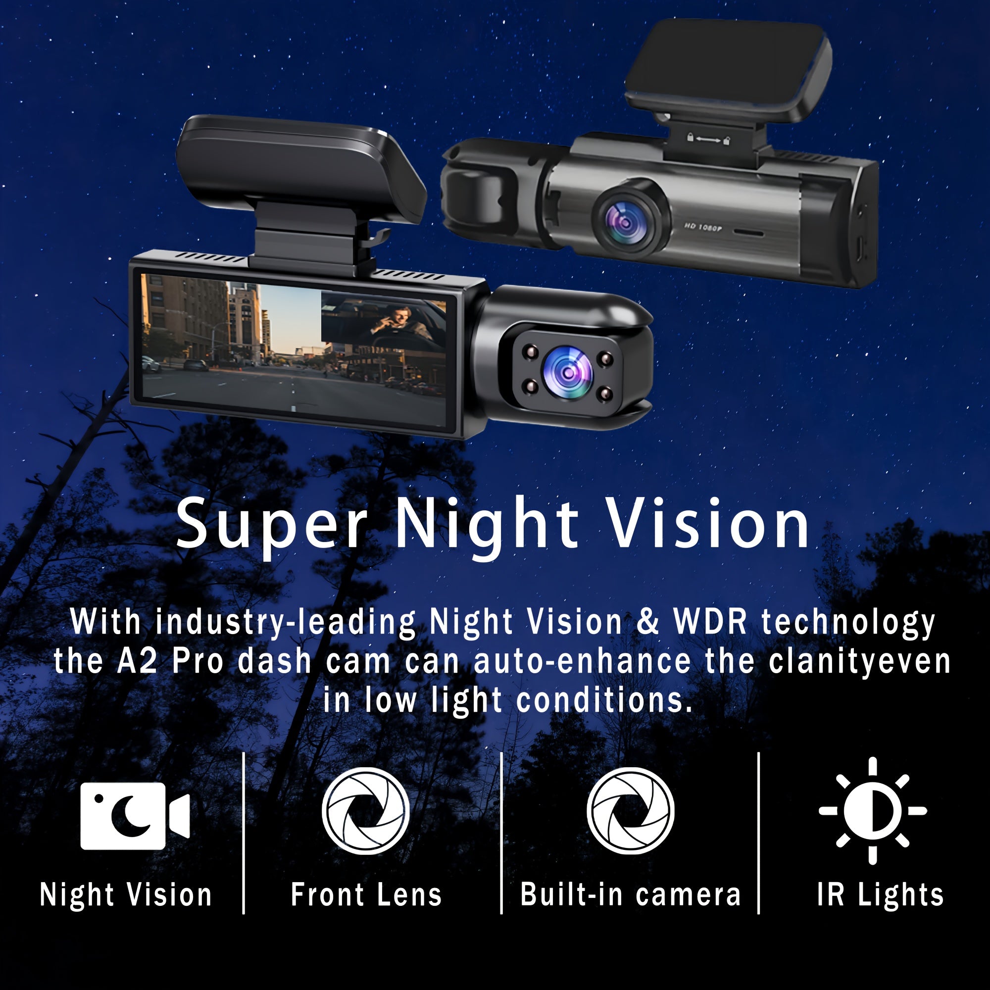 BCUOZ 1080P Car Accessories Dual Cameras Dashcam, Front 1080P And Inside 480P, Car Camera with IR Night Vision, Loop Recording, Wide Angle Car DVR Camera with 3.16 Inch IPS Screen, Dual Lens Car Dashboard Video Cam, 32GB SD C