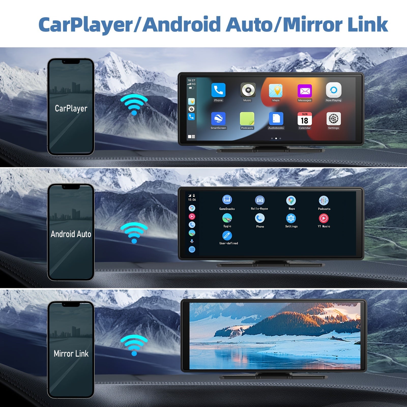 Universal Portable Carplay For Car Screen, Wireless Carplay Screen Wireless Car Stereo With Carplay Android Auto, Car Touchscreen With Mirror Link/ Backup Camera/ Siri/ Wireless/ Navigation/ AUX For All Vehicles