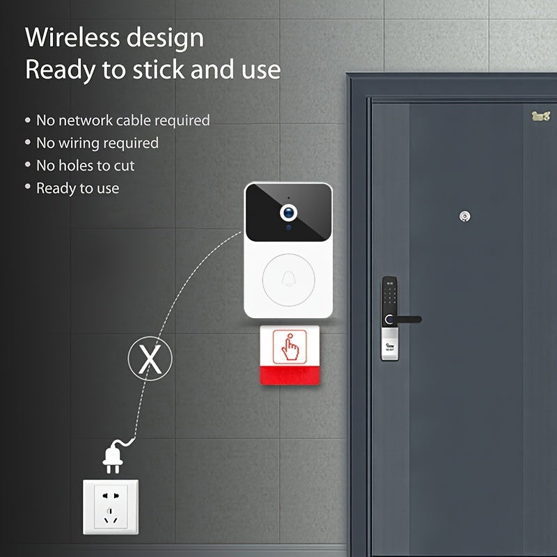[Wireless HD Video Doorbell Camera] Tuya Doorbell Camera Wireless HD Video Doorbell, Night Vision & Voice Change Smart Home Security System Monitor, Doorbell Camera Wifi Intelligent Visual Doorbell Home Intercom WiFi Recharge