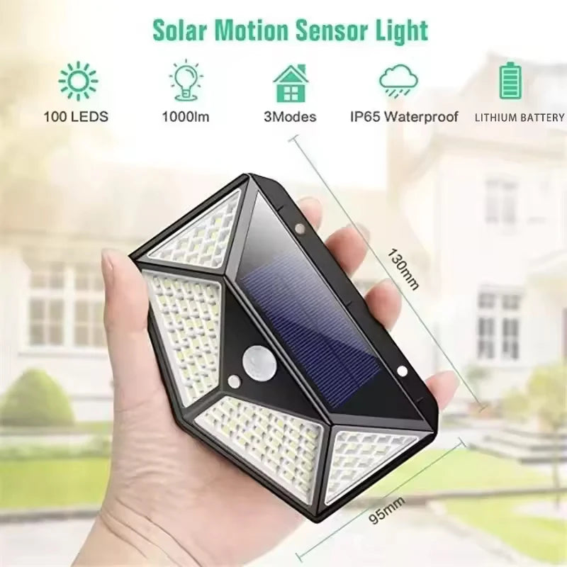 Solar Wall Lamp Outdoor 100LED Lampwaterproof Motion Sensor Solar Powered Sunlight Street Lamp Garden Railing Decorative Lamp