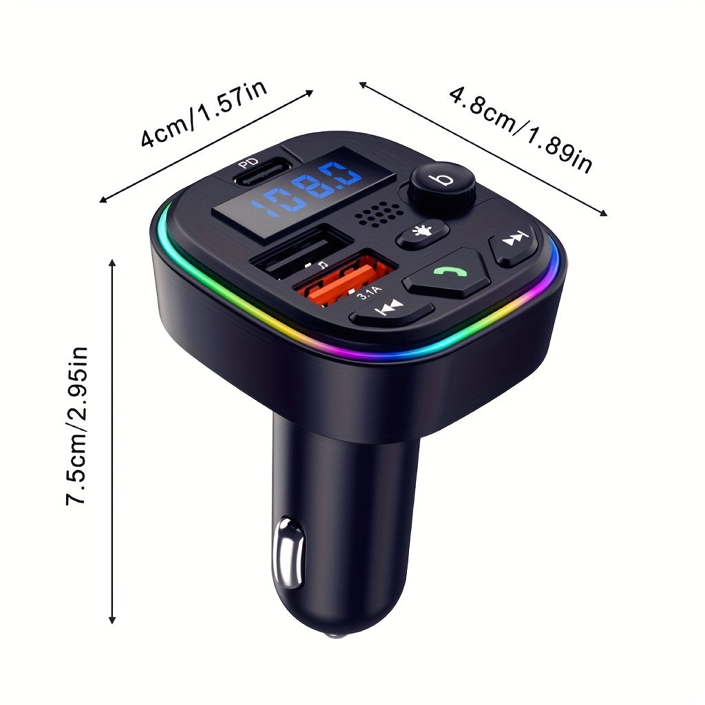 FM Transmitter Car Charger with PD 30W, Type C & Dual USB Fast Charging Ports, Wireless MP3 Player, Hands-Free Calling, AUX, High Fidelity Lossless Audio - For Car Drivers - Suitable for All Vehicles - Perfect Gift for Driver