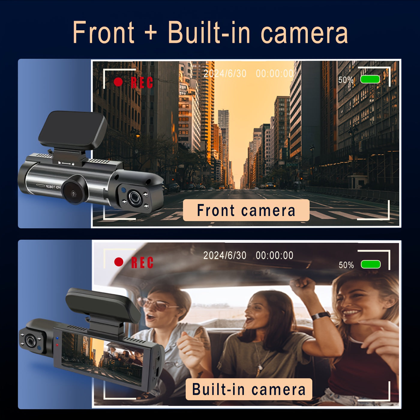 BCUOZ 1080P Car Accessories Dual Cameras Dashcam, Front 1080P And Inside 480P, Car Camera with IR Night Vision, Loop Recording, Wide Angle Car DVR Camera with 3.16 Inch IPS Screen, Dual Lens Car Dashboard Video Cam, 32GB SD C