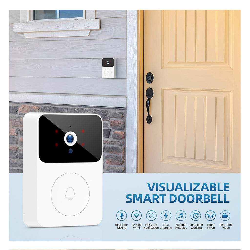 [Wireless HD Video Doorbell Camera] Tuya Doorbell Camera Wireless HD Video Doorbell, Night Vision & Voice Change Smart Home Security System Monitor, Doorbell Camera Wifi Intelligent Visual Doorbell Home Intercom WiFi Recharge
