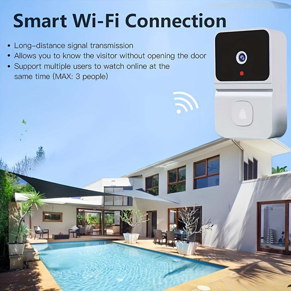 1pc (Build-in Battery) Smart WIFI Doorbell, Security Wireless Intelligent Visual Video Intercom Doorbell, 2-Way Audio, Night Vision, USB Rechargeable Low Power Consumption, Support 2.4G Wifi