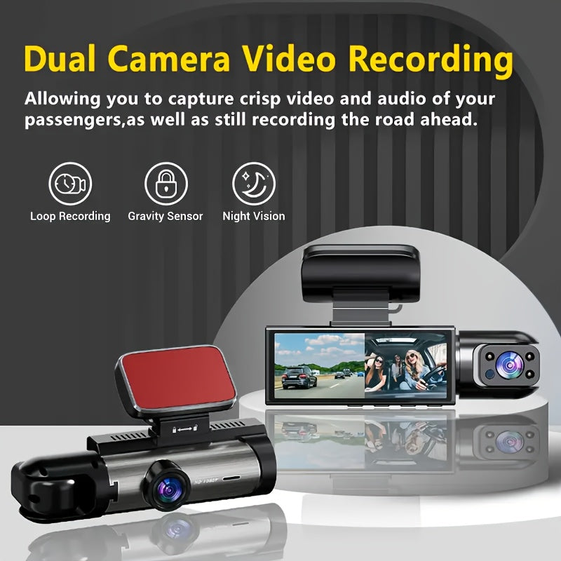 BCUOZ 1080P Car Accessories Dual Cameras Dashcam, Front 1080P And Inside 480P, Car Camera with IR Night Vision, Loop Recording, Wide Angle Car DVR Camera with 3.16 Inch IPS Screen, Dual Lens Car Dashboard Video Cam, 32GB SD C