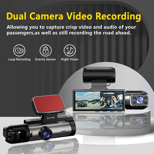 BCUOZ 1080P Car Accessories Dual Cameras Dashcam, Front 1080P And Inside 480P, Car Camera with IR Night Vision, Loop Recording, Wide Angle Car DVR Camera with 3.16 Inch IPS Screen, Dual Lens Car Dashboard Video Cam, 32GB SD C