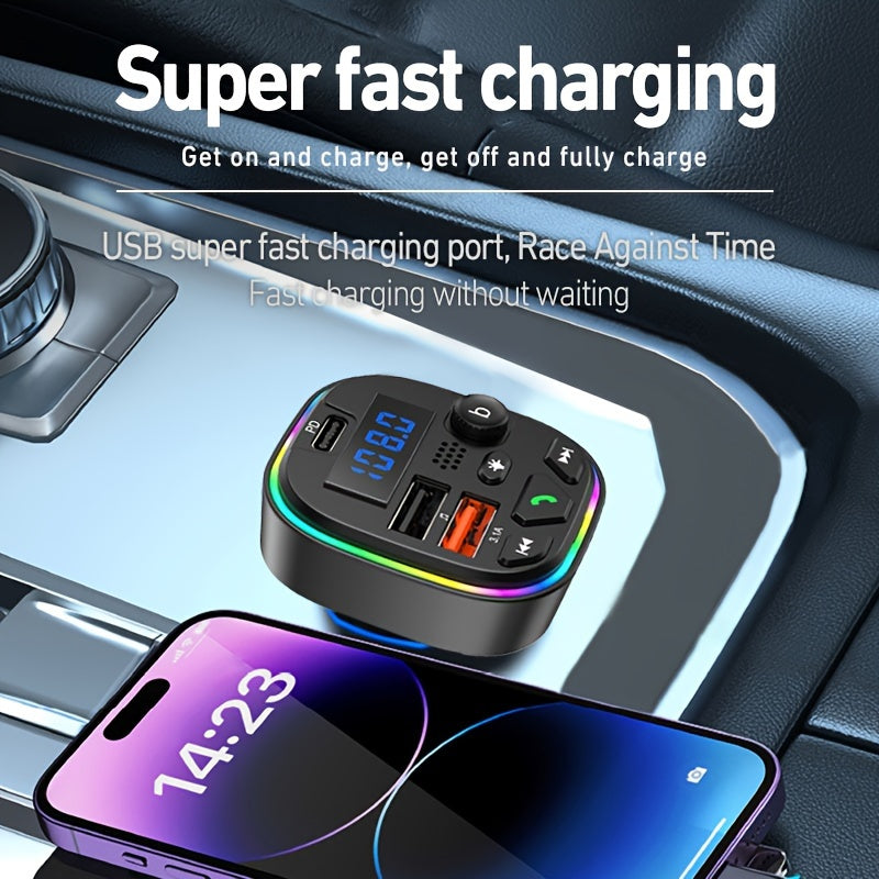 FM Transmitter Car Charger with PD 30W, Type C & Dual USB Fast Charging Ports, Wireless MP3 Player, Hands-Free Calling, AUX, High Fidelity Lossless Audio - For Car Drivers - Suitable for All Vehicles - Perfect Gift for Driver