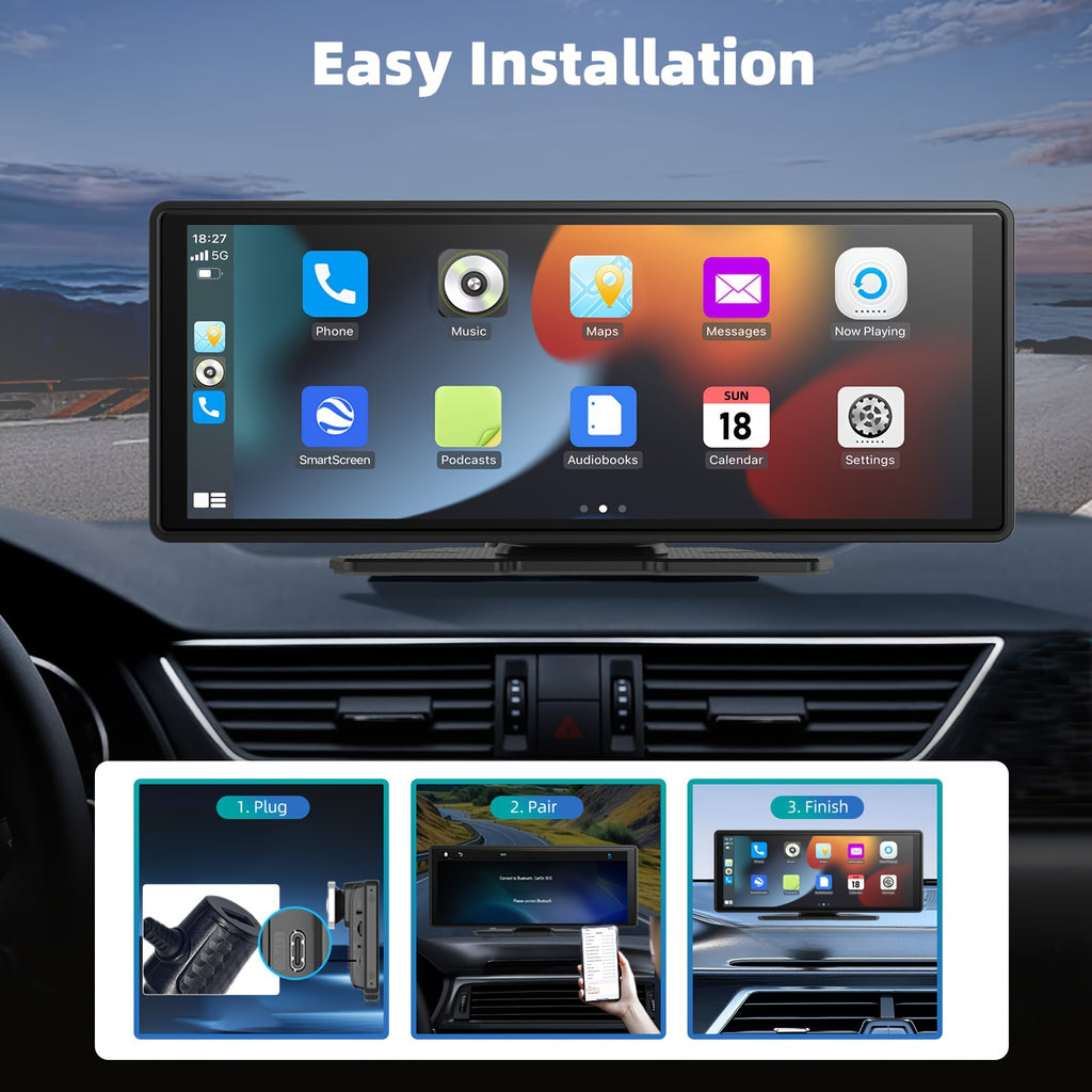 Universal Portable Carplay For Car Screen, Wireless Carplay Screen Wireless Car Stereo With Carplay Android Auto, Car Touchscreen With Mirror Link/ Backup Camera/ Siri/ Wireless/ Navigation/ AUX For All Vehicles